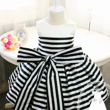 Детское платье-пачка для первого дня рождения; черно-белое платье в полоску; платья с оборками для маленьких детей; летние платья