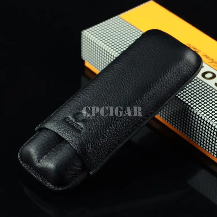 COHIBA кожаный портсигар 2 подставка для пробирок портативные дорожные сигареты Humidor аксессуары для сигар коробка W/Подарочная коробка - Цвет: Черный