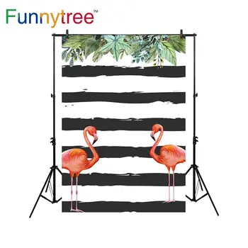 

Funnytree backdrop for photo studio Flamingos stripes leaves tropical party photography background photobooth photocall prop