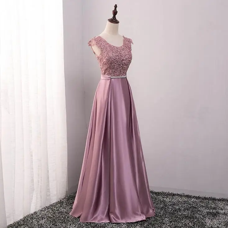 VENSANAC A Line Bow O Neck Embroidery Satin Long Evening Dresses 2018 Lace Elegant Party Crystals Sash Prom Gowns VENSANAC A Line Bow O Neck Embroidery Satin Long Evening Dresses 2018 Lace Elegant Party Crystals Sash Prom Gowns