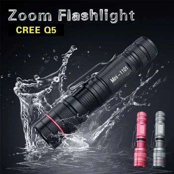 

Mini Zoomable Q5 Flashlight Lantern Waterproof LED Flashlight AA 14500 Battery Powered 3 Modes Adjustable Focus Torch Linterna