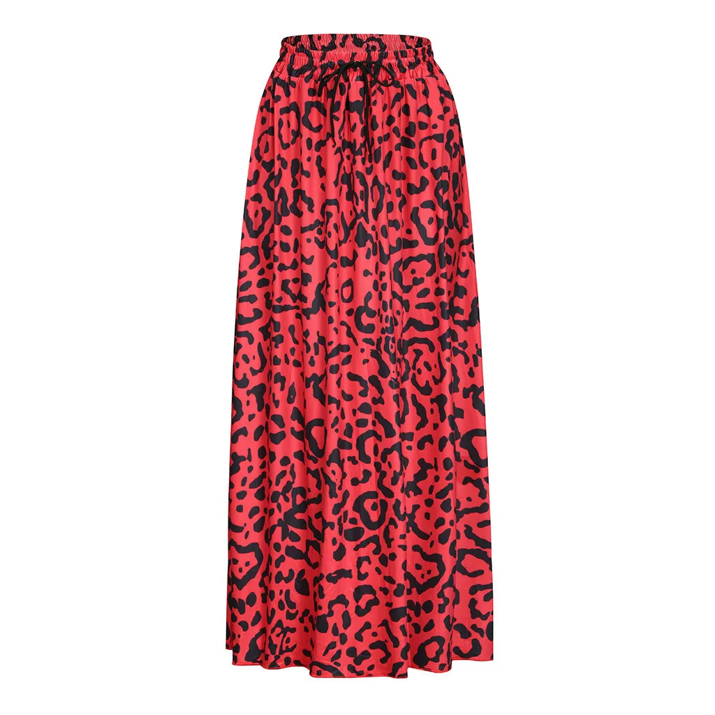 Женская летняя юбка с леопардовым принтом, длинная Плиссированная Юбка-пачка с высокой талией в богемном стиле - Цвет: Красный