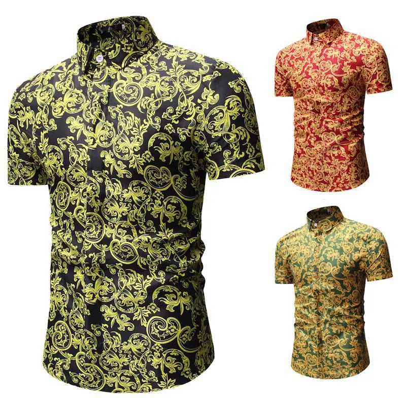 2019 Summer Fashion Mens Shirt Slim Fit Short Sleeve Floral Clothing Trend Casual Flower Shirts Size M-3XL | Мужская одежда
