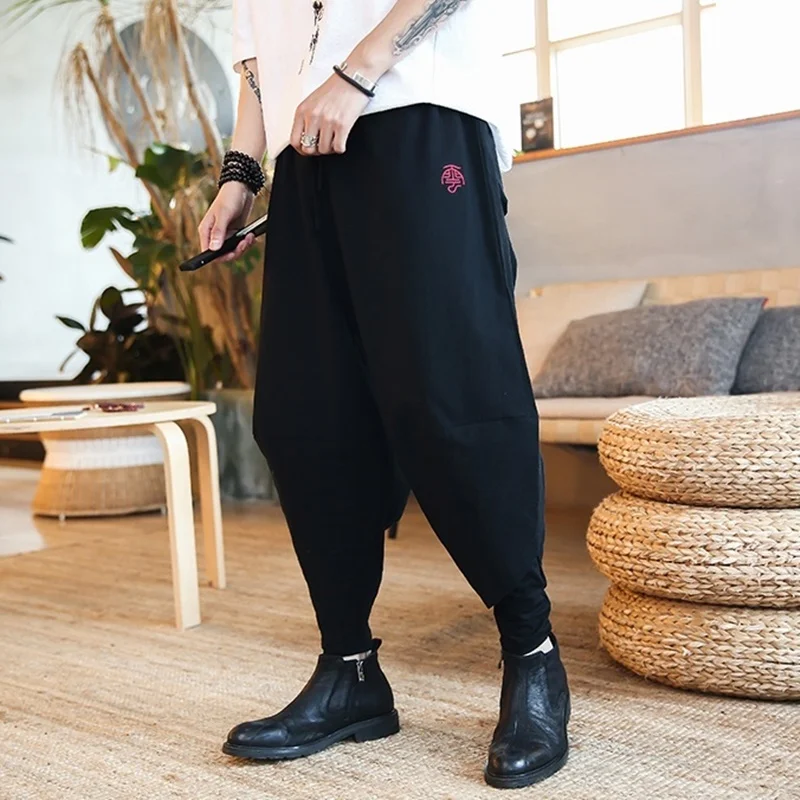 Повседневные брюки в стиле хиппи, мужские мешковатые брюки, свободные льняные мужские брюки длиной до щиколотки, дышащие хлопковые брюки, 3XL 4XL 5XL TA093