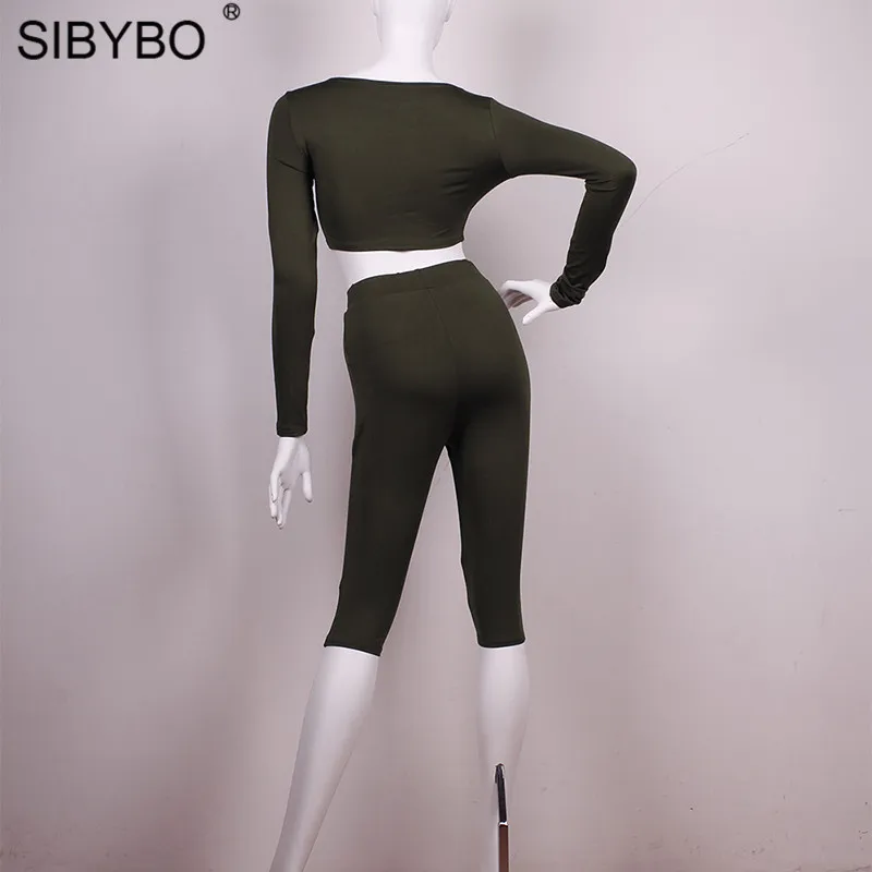 SIBYBO, сексуальный комбинезон из двух частей, женский комбинезон,, осенний, до колена, Bodaycon, комбинезон, Одноцветный, с длинным рукавом, спортивный костюм, боди