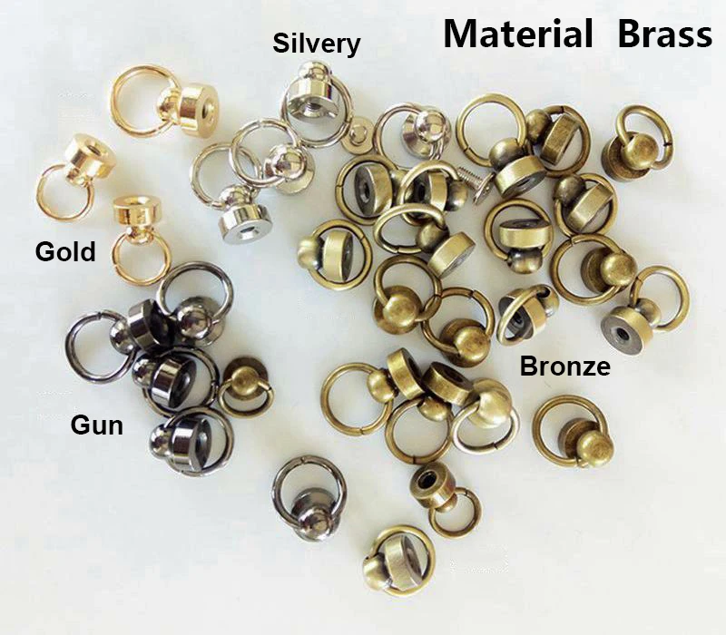 10Pcs Brass Rivet Studs Screw Back Round Head Ring Leather Craft Nipple Shape Accessories Decorations DIY for Belt Wallet Handbag