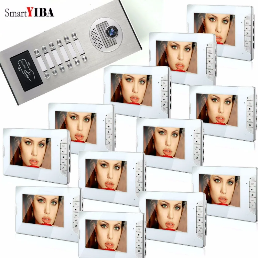 SmartYIBA 7 Inch Color Video Door Phone Kits 12 Units Apartment Video Intercom System RFID Control Access Video Door Camera SmartYIBA 7 Inch Color Video Door Phone Kits 12 Units Apartment Video Intercom System RFID Control Access Video Door Camera