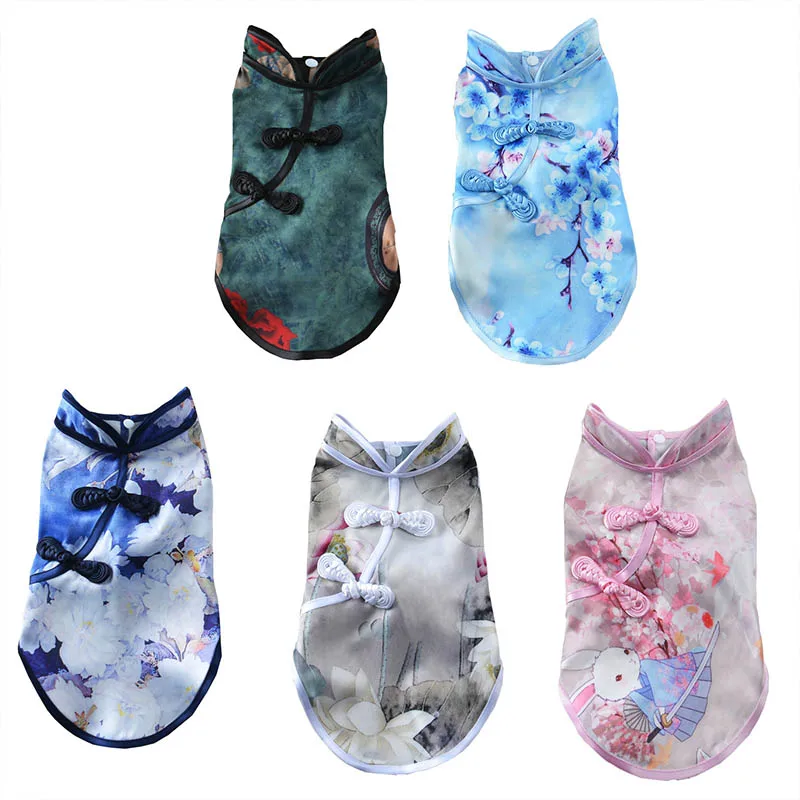 

Summer Dog Clothes Silk Cheongsam Soft Pet Shirt Chihuahua Clothing For Small Medium Dogs Shih Tzu Chinese Style Cat Dog Costume