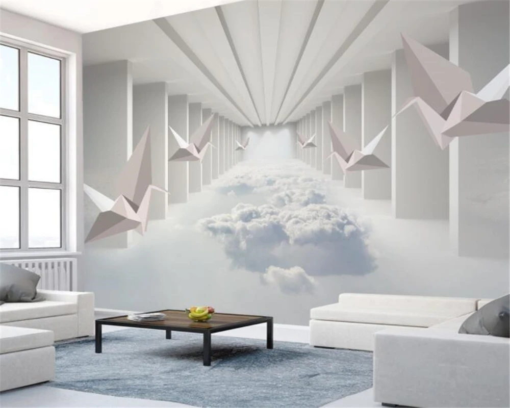 

Beibehang Custom home decoration wallpaper 3d three-dimensional thousand paper cranes abstract building clouds photo wallpaper