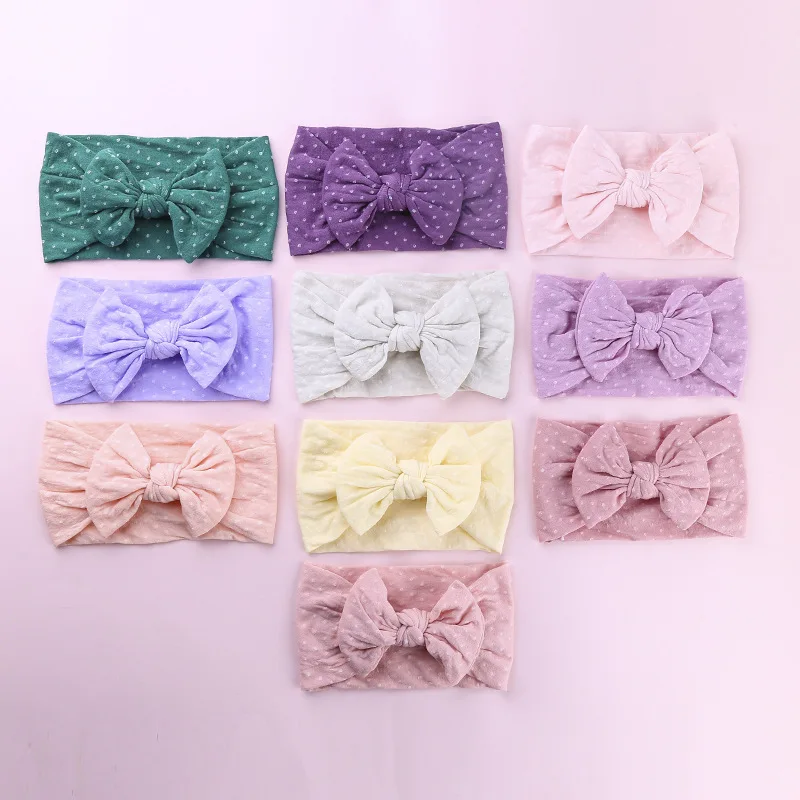 

20PC/lot Dot Print Nylon Bows Headbands Newborn Girls Knotted Hair Bow Headband,Kids Wide Turban Head Wraps Hair Accessories