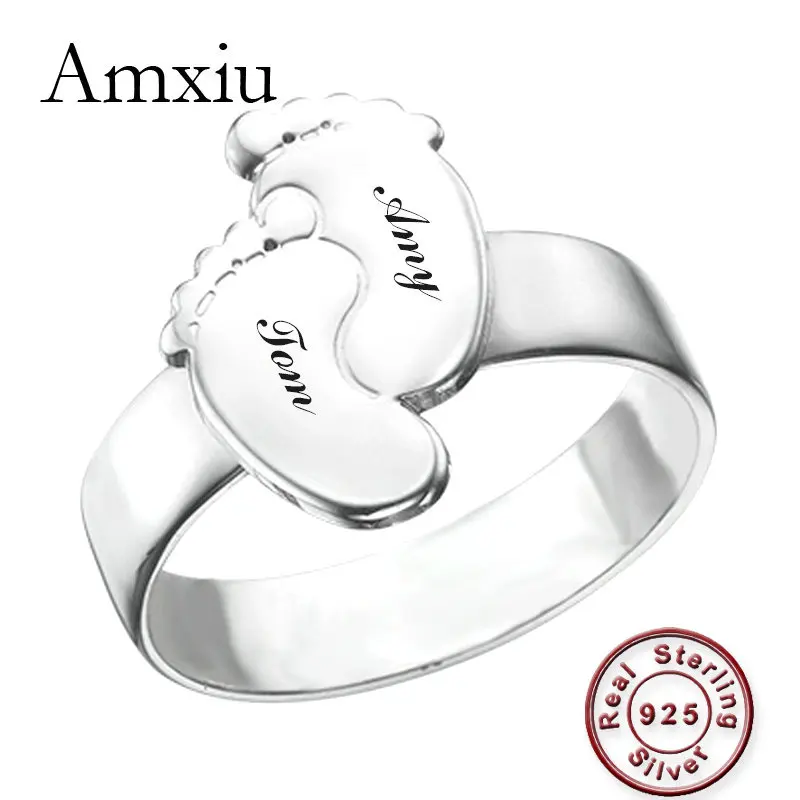 Amxiu personalizado nome anel 925 prata esterlina