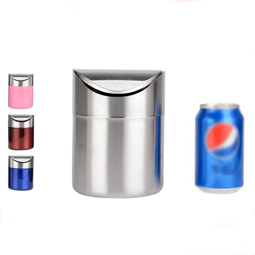 

Stainless Steel Mini Trash Bin Car DustBin Swing Lid Kitchen Worktop Desktop Small Waste Rubbish Trash Can