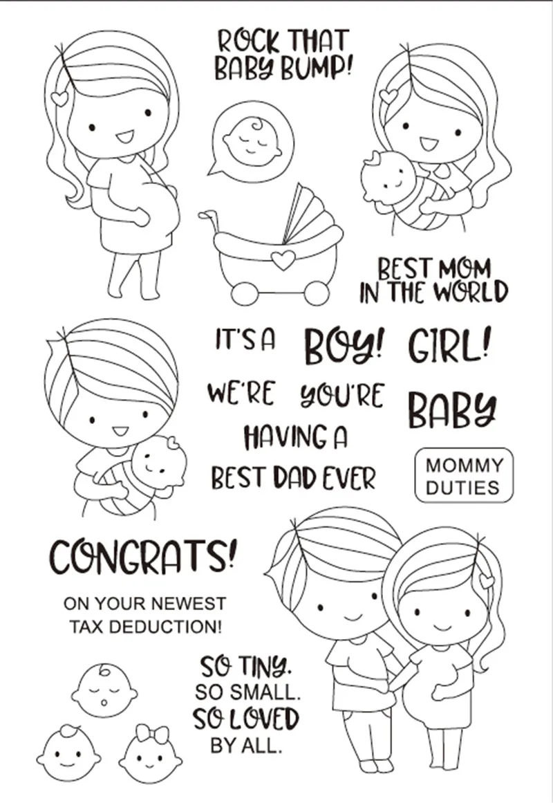 11x16 Boy Touches Girl Belly Transparent Clear Silicone Stamp Seal For