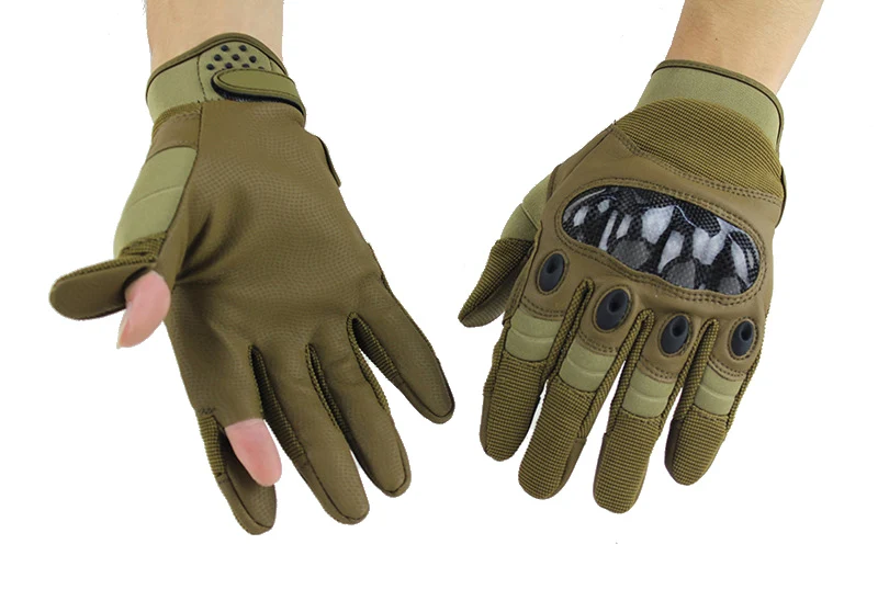 Военный тактический полный палец перчатки стрельба, страйкбол мотоцикл открытый охотничьи перчатки жесткий углеродного волокна костяшки M L XL размер - Цвет: khaki
