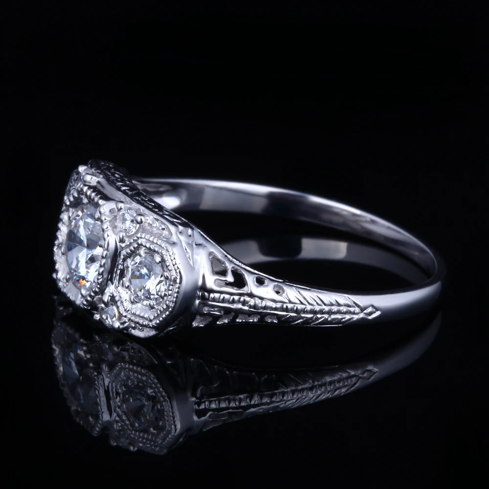 Стерлинговое Серебро 925 Vantage Art Deco трехкаменный Круглый AAA Градуированный кубический цирконий; для помолвки обручальное кольцо для женщин ювелирные украшения