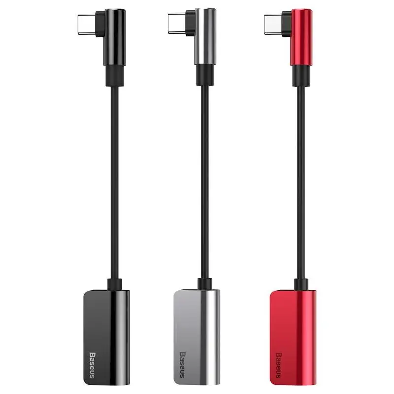 

Baseus 2 in 1 Angled USB Type C Male to Type C Female + 3.5mm Headphone Jack Adapter for Xiaomi Huawei Mate10 P20
