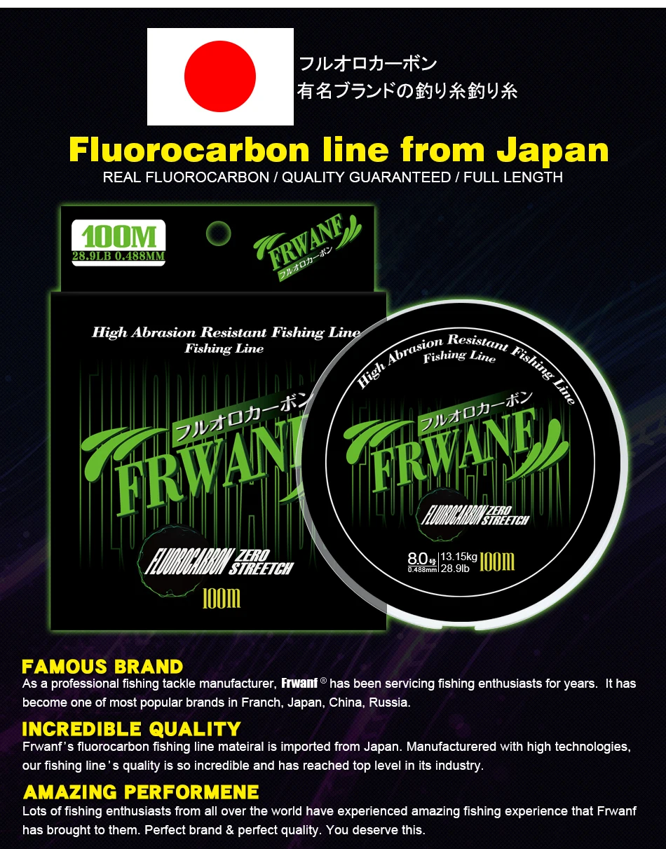 Японский материал Фторуглеродные Лески удельная Гравитация: 1,8 100 м углеродное волокно леска быстро Тонущая леска для ловли нахлыстом Япония
