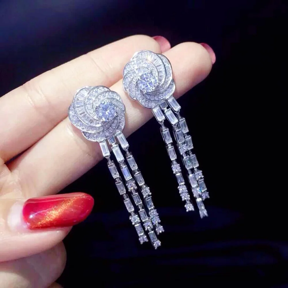 Qi Xuan_Trendy Jewelry_New серьги &quotКамелия&quot S925 Серебряная Инкрустация Циркон элегантные