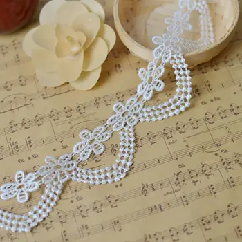 

White lace tape decoration hollow water soluble Heart shape embroidered lace trim fabric 10yards/lot -Wind