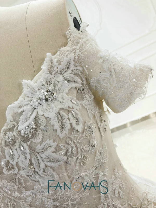 &quotШампанское свадебные платья с плеча рукава бальные длинным поездом Vestido De Novia