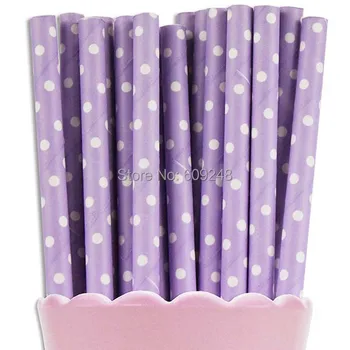 

100pcs Mixed Colors Retro Disposable Biodegradable Decorative Party Decorations White Swiss Dot Lilac Paper Straw Wholesale