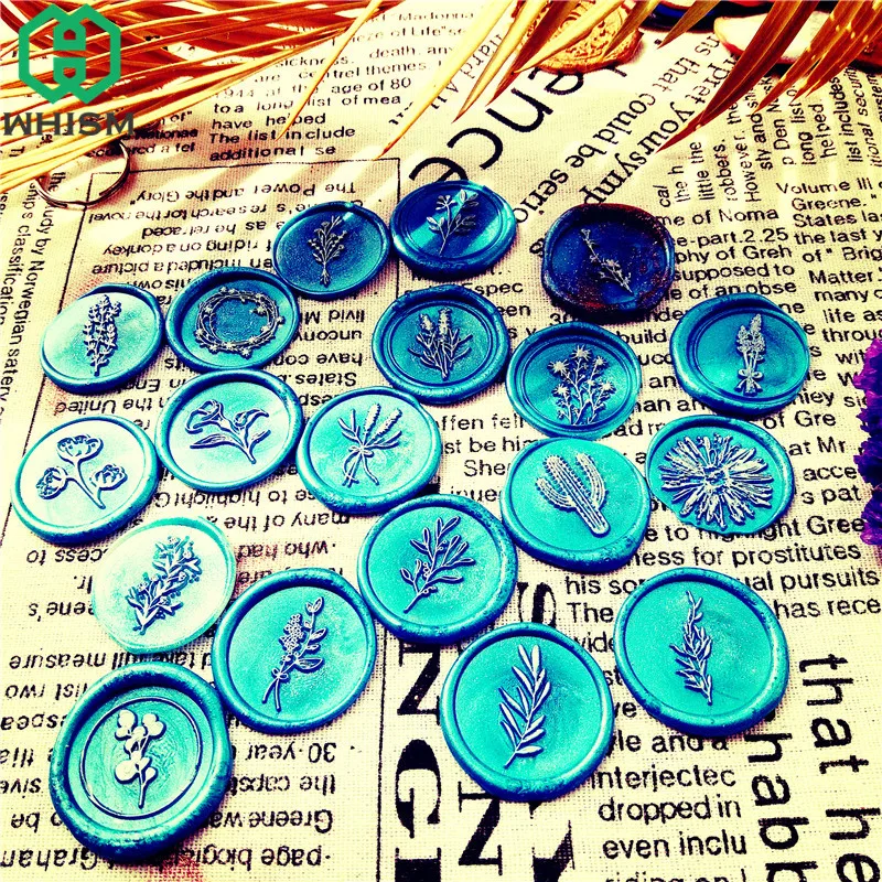 

WHISM Brass Head Wax Sealing Stamp DIY Envelope Wedding Card Decoration Flower Ginkgo Leaves Retro Wood Handle Wax Seal Stamps