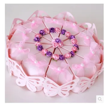 

PASAYIONE Pink Red Purple Cake Shaped Candy Box With Flower Ribbon Decoration Party Sweet Favors Wedding Paper Candy Boxes Deco