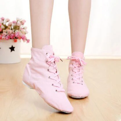 Парусиновые ботинки для джазовых танцев для танцевальных студий; высокие танцевальные ботинки на шнуровке; обувь для занятий йогой, фитнесом, каратэ; Танцевальные Кроссовки; - Цвет: Pink Middle Top