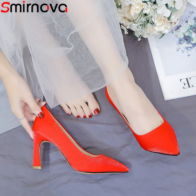 

Smirnova big size 34-43 fahsion pumps women shoes pointed toe shallow high heels shoes woman elegant prom wedding shoes 2019