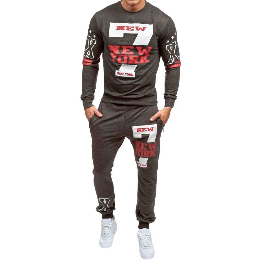 Male Pullover Men's Autumn Winter Printed Sweatshirt Top Pants Sets Sports Suit Tracksuit Drop Shipping |