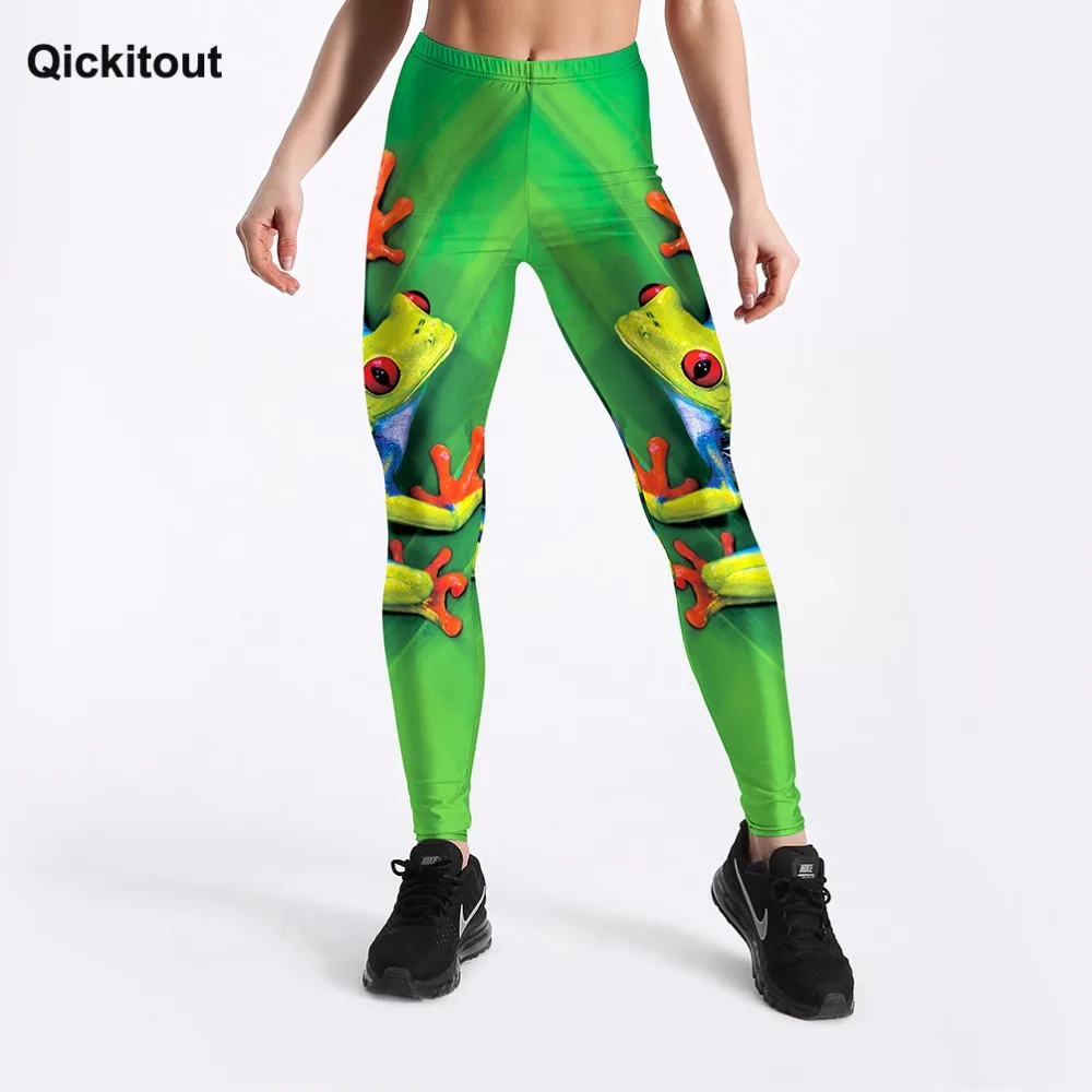 Qickitout, новинка, Летние Стильные женские леггинсы, зеленые, с принтом лягушек, для тренировок, фитнеса, леггинсы, эластичная талия, длина по щиколотку, леггинсы, S-4XL