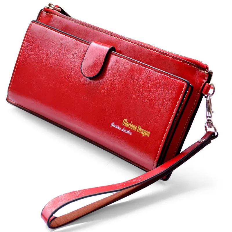 Ladies Women Wallets Genuine Leather Purses Long Wallet Women Elegant Female Red Women&#39;s Wallets ...