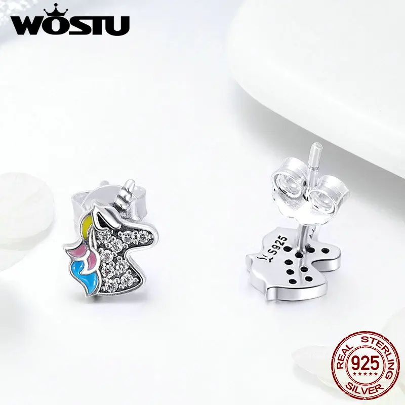 Женские серьги пусеты WOSTU из стерлингового серебра 925 пробы с единорогом в виде