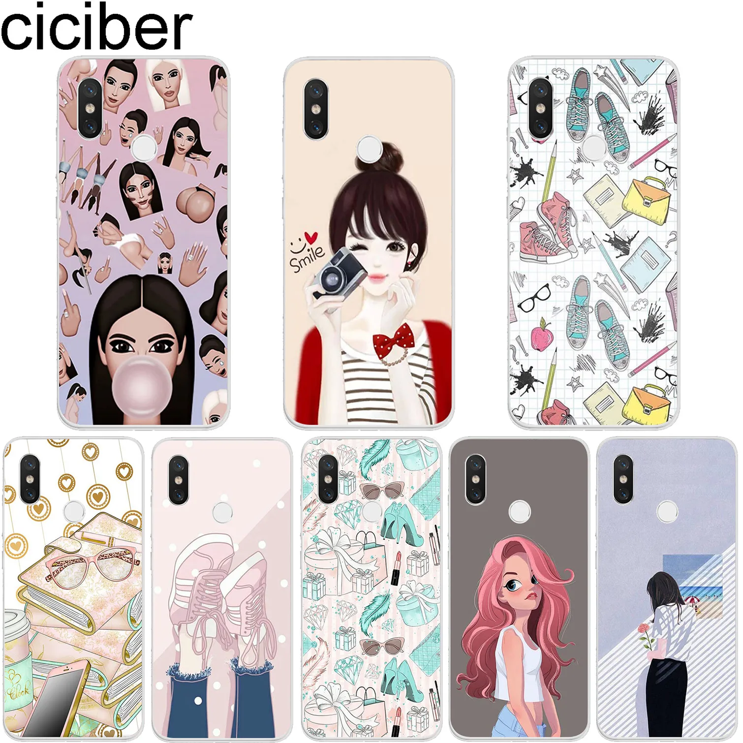 ciciber Cover For Xiaomi MIX MAX 3 2 1 S Pro MI A2 A1 9 8 6 5 X 5C 5S Plus Lite SE Pocophone F1 Phone Case TPU Cute Fashion Girl |
