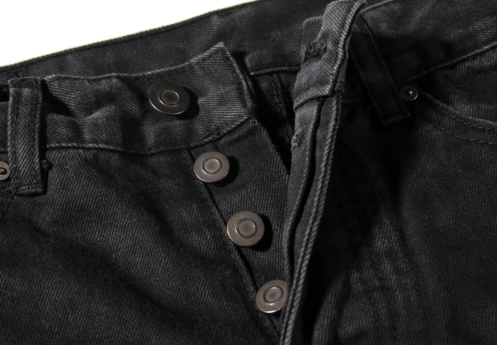 Мужские черные рваные и потёртые джинсовая пуговица наивысшего качества с дырками на молнии зауженный деним брюки