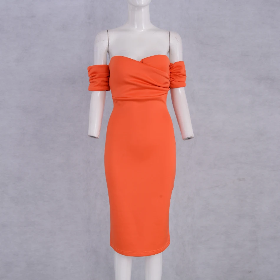 Seamyla, новинка, летние сексуальные платья для женщин, оранжевые вечерние платья знаменитостей с открытыми плечами, элегантное облегающее Клубное платье Vestidos