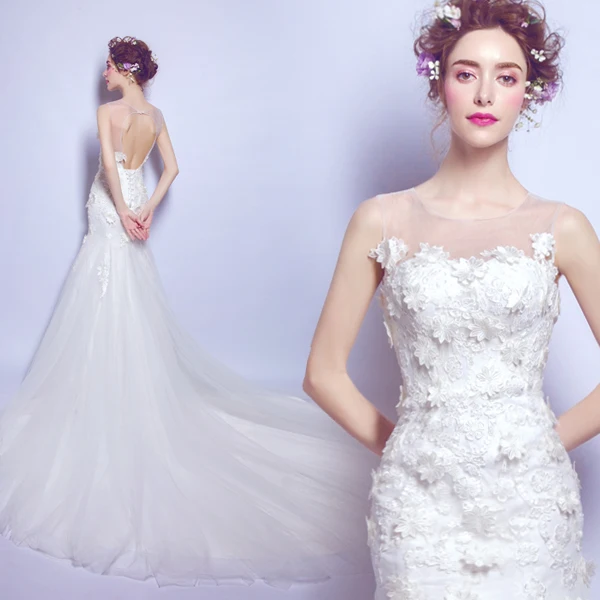 

New Arrival Sexy Backless Skinny Exquisite Lace Mermaid Trailing Wedding Dress 70
