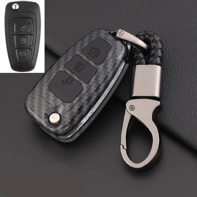 ABS Carbon Fiber Shell+Silicone 3 Button Key Case Cover Key Protector For Ford Ranger C-Max S-Max Focus Galaxy Mondeo Transit To E-black