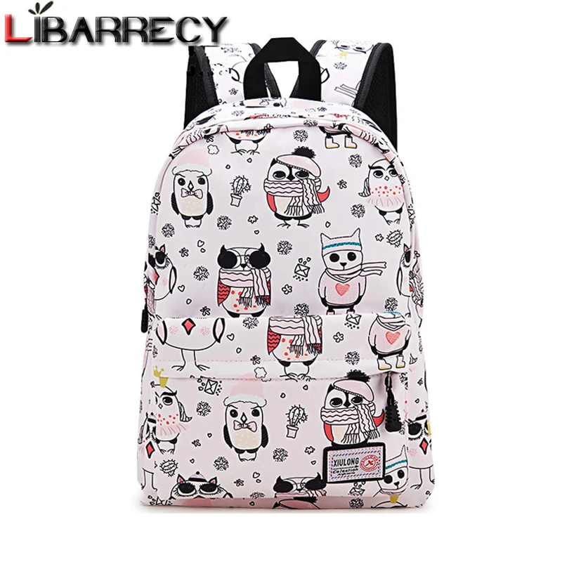 

Cute Waterproof Women's Backpack Owl Animal Pattern Printing School Bag for Girls Large Capacity Laptop Canvas Backpacks Mochila