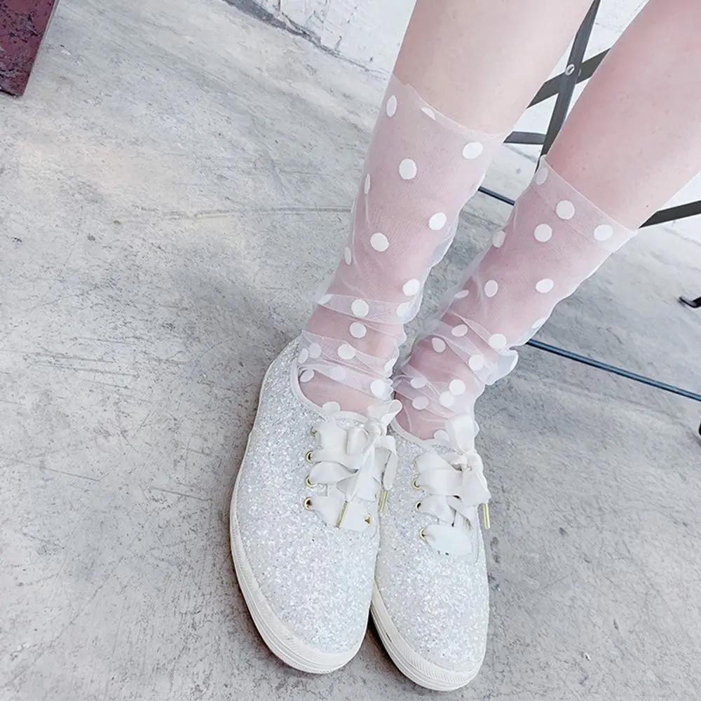 Women's Harajuku Breathable Transparent Mesh Small Polka Dots Socks.Lady Net Yarn Fishnet Dots Socks Female Hosiery Sox Women's Harajuku Breathable Transparent Mesh Small Polka Dots Socks.Lady Net Yarn Fishnet Dots Socks Female Hosiery Sox