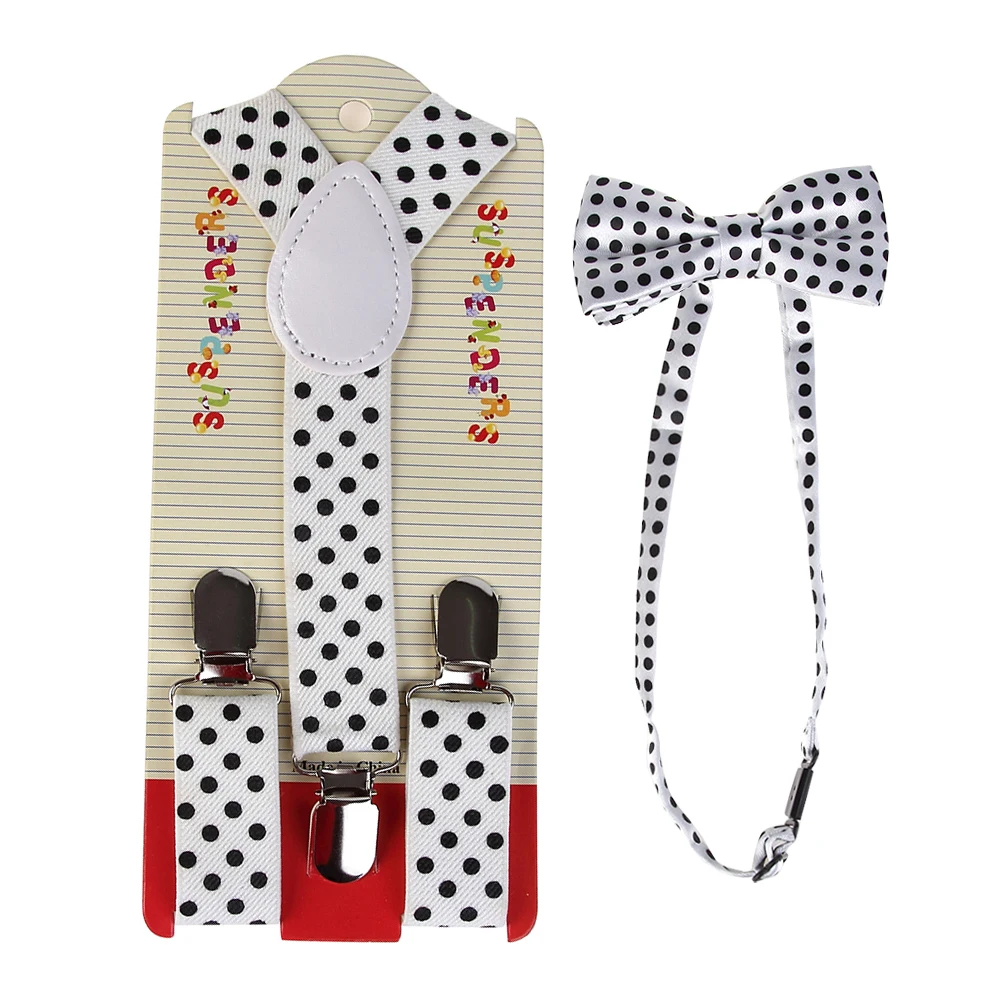 

2019 New Fashion Adjustable Black Dot Print Suspender And Bow Ties Sets For Kids Boys
