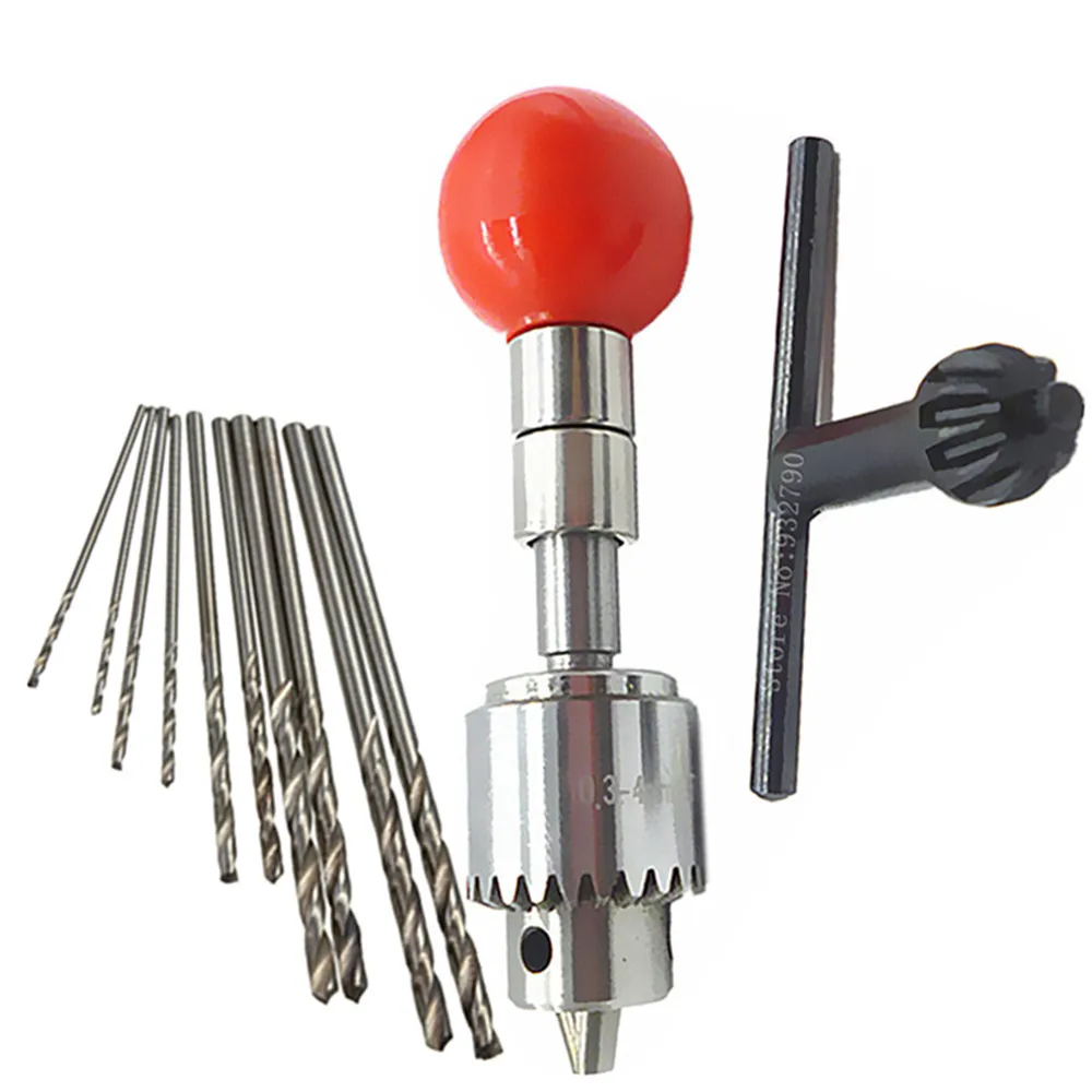 10pc Mini Micro Hss Twist Drill Bit + Wood Hand Drill Manual Jewelry