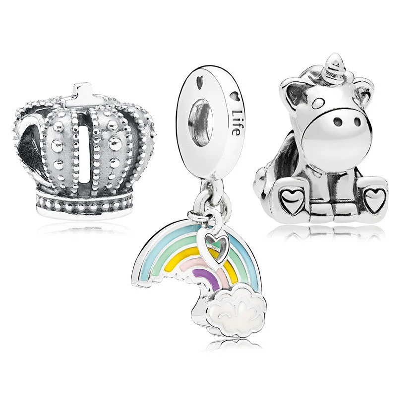 

Authentic 925 sterling silver Unicorn rainbow Crown Regal Falrytale Charm Pack Fit Original pandora bracelet Pendant DIY Jewelry