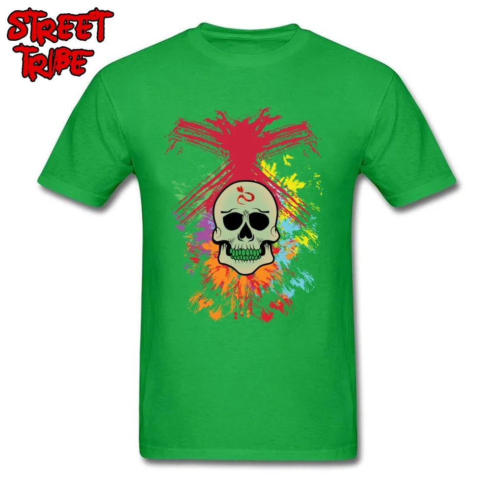 Colorful Skull Tshirts Special Short Sleeve Casual 100% Cotton O-Neck Men Tops Shirt Fitness Tight Tshirts Summer Fall Colorful Skull green