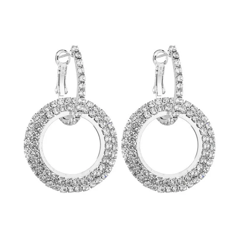 

Fashion Round Shining Rhinestone Crystal Earrings Sexy Women's Bling Bling Delicate Circle Hanging Dangle Earring For Gift