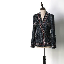 Новое пальто из плотной шерсти женское v-образный вырез с длинным рукавом жемчужные пуговицы Верхняя одежда Куртка элегантное осенне-зимнее элегантное короткое клетчатое пальто