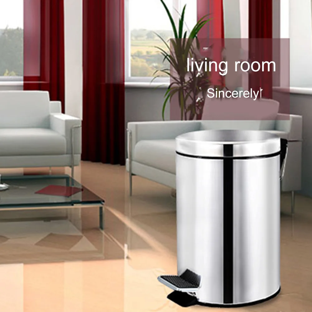 

Round Stainless Steel Step Trash Can Wastebasket Garbage Container Bin for Bathroom Bedroom Kitchen RT99