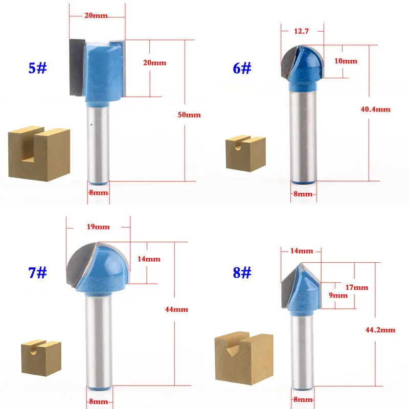 1 шт. 8 мм хвостовик древесины маршрутизатор бит прямой Концевая фреза триммер очистка заподлицо отделка угловая круглая бухта коробка биты инструменты фреза