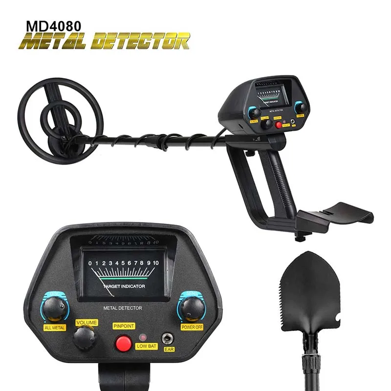 

KKTECT MD-4080 Pinpoint Metal Detector Lightweight Gold Dpth Detector with Waterproof Coil-Adjustable Plus Folding Shovel