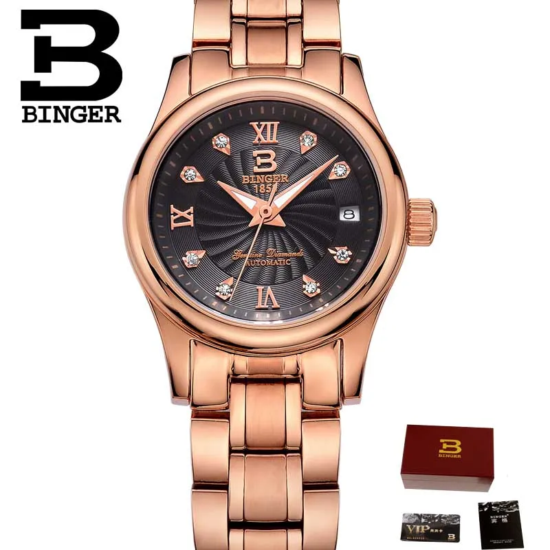 Мужские и женские часы, парные часы, мода для влюбленных, автоматические механические часы, стальные Бингер, мужские деловые часы, B-603L - Цвет: Women watch 10
